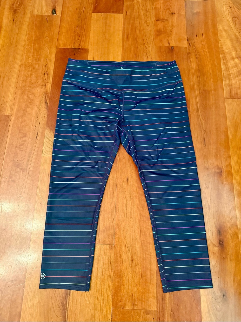 Athleta Navy  Leggings with Multicolor Stripe Waistband